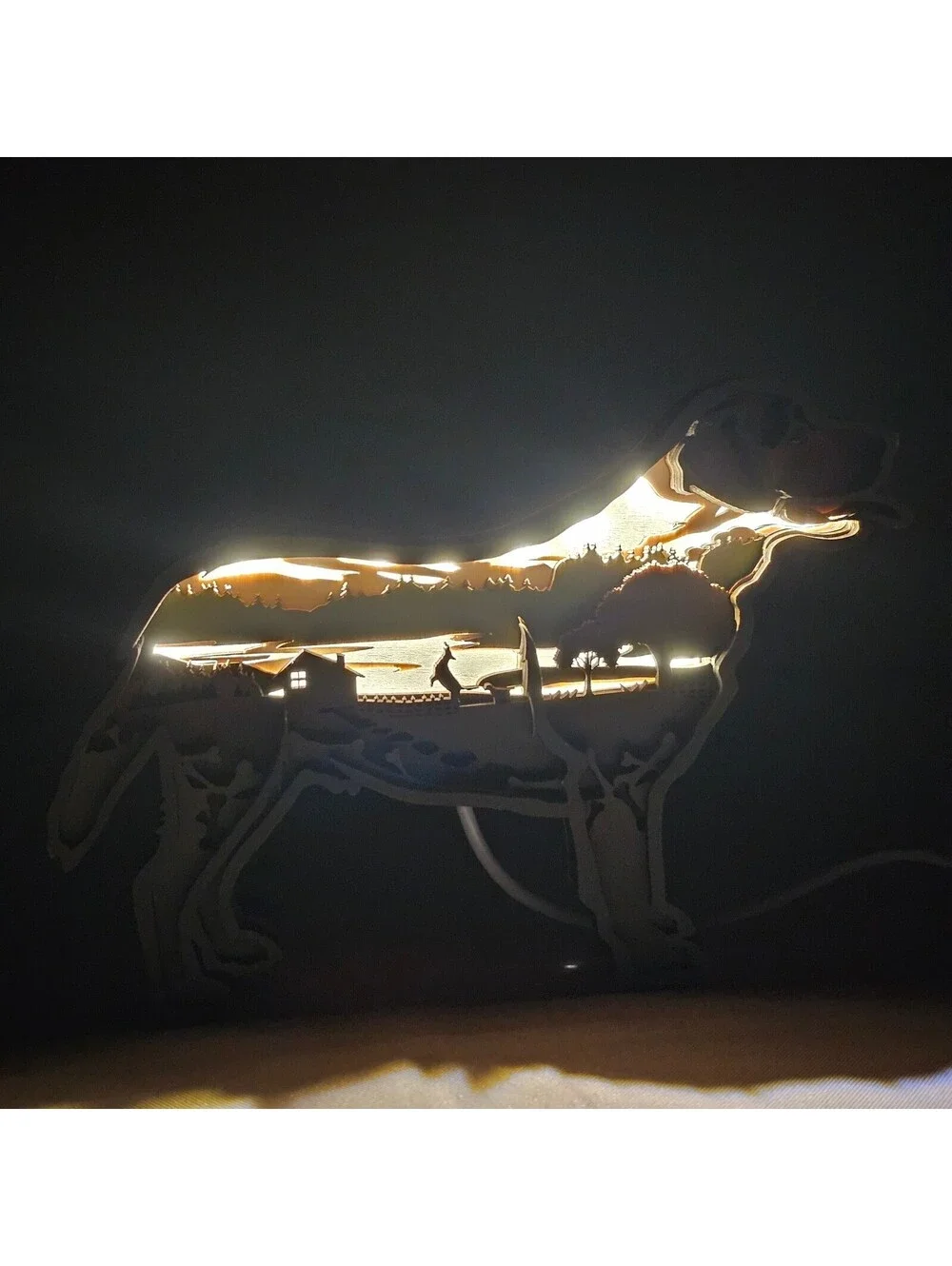 HiPARK 3D Wooden Dog LED Night Light Golden Retriever Labrador Wood Sculpture